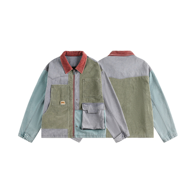 日系复古宽松bf彩色拼色工装外套
