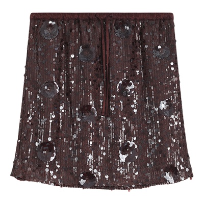 醋酸重工立体花亮片A字半裙