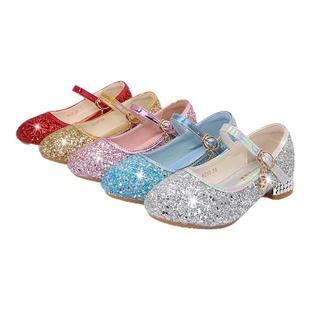 女童软底儿童舞台表演钢琴公主鞋水晶鞋演出小主持人配礼服高跟鞋