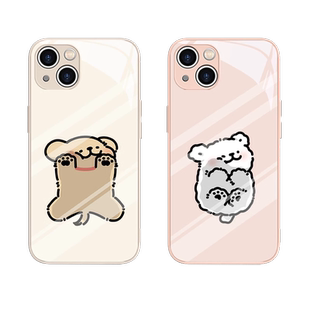 适用苹果16手机壳15小狗狗iphone17promax玻璃13高级感14女12mini搞怪11pro趣味air可爱xr情侣7一对8/6eplus