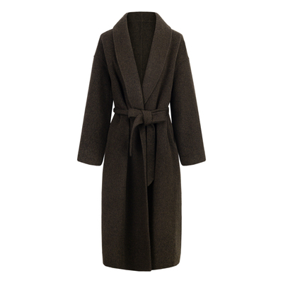 【徐若晗同款】me siento 25FW咖棕色翻领系带绵羊毛毛呢大衣外套