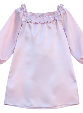 银桑INESANCE100%桑蚕真丝公主风女童睡裙长袖儿童家居服丝绸睡衣