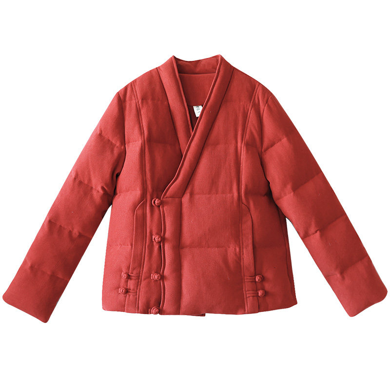 V领短款羽绒服女冬季加厚外套