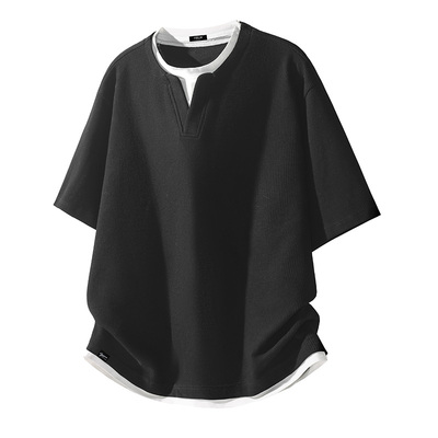 it：fivecm华夫格假两件短袖男士