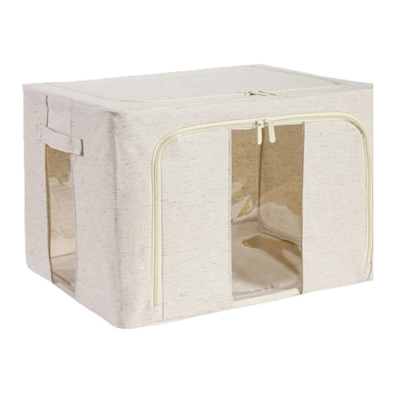 【PP板】天山棉麻百纳箱布艺折叠被子整理箱双视窗钢架衣服收纳箱