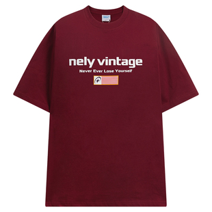 NELY小尼力重磅字母印花运动美式短袖t恤男女夏季情侣装宽松上衣