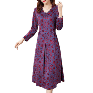 香妮芬中年妈妈连衣裙女高贵2025新款秋季高端气质修身大摆羊绒裙