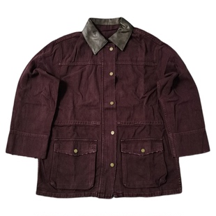 男女中性复古做旧棉布中长款猎装设计皮翻领宽松夹克外套Y402包邮