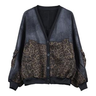 鹿皮绒豹纹短夹克外套女2026冬季新品加绒棉服皮U皮拼接加厚上衣