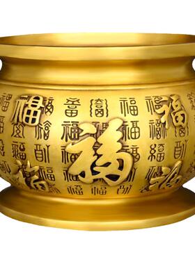 全黄铜香炉家用上香室内供奉百福罐财神圆香炉香薰炉佛堂寺庙大号