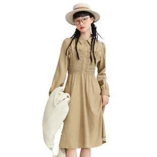 紫涵假两件连衣裙女秋季优雅长裙小个子气质通勤裙子打揽抽褶百搭