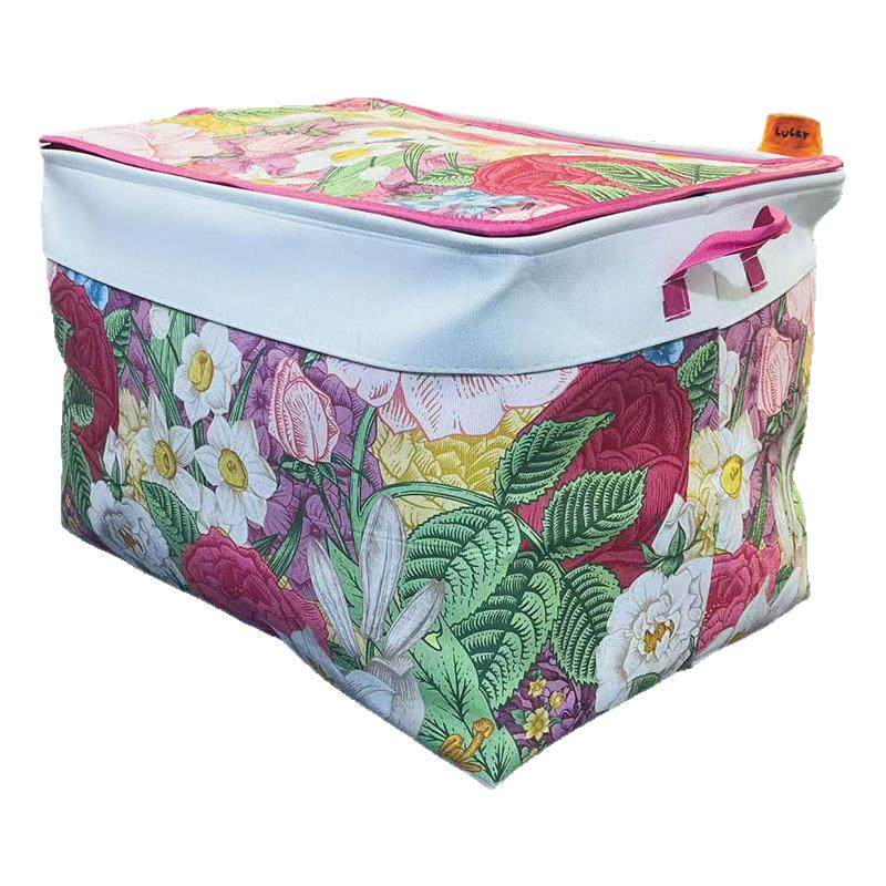 三层加厚帆布带盖拉链收纳箱防潮大容量衣服被子收纳袋可折叠整理