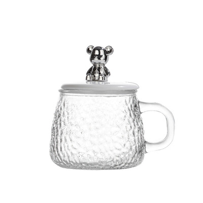 玻璃杯ins风可爱水杯女生高颜值带盖勺办公室咖啡早餐小熊杯子