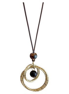 美拉德金色虎眼石长款吊坠项链