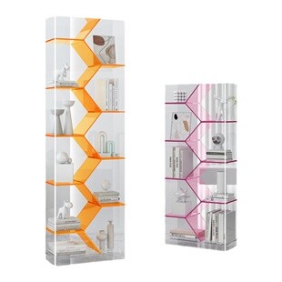 轻奢亚克力置物架高级感落地书架不规则拼色收纳展示架设计师款