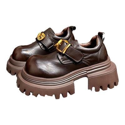 欧货真皮松糕厚底小皮鞋女英伦风