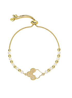 设计师款人造珍珠四叶花手链