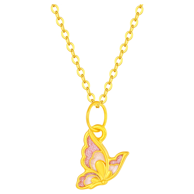 VANA足金999蝴蝶吊坠黄金颈饰女