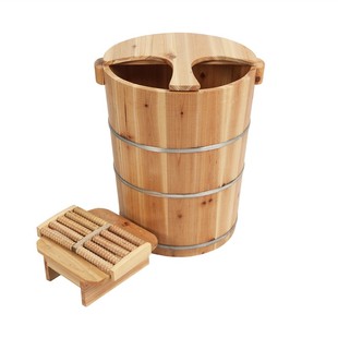 45cm高足浴桶膝盖下养生馆专用熏脚桶洗脚桶实木带盖熏蒸家用木桶