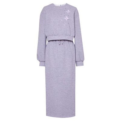 2025冬季新款时尚减龄蝴蝶装饰灯笼袖针织卫衣+高腰直筒半裙套装