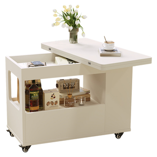 可移动折叠茶几客厅边几小推车小户型沙发侧边柜多功能茶桌奶油风