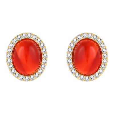 一撇一捺红玛瑙耳钉女925银古典
