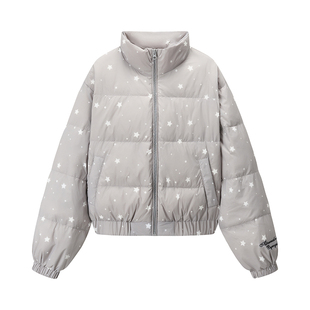 轻亚比加厚棉服女冬季满印星星保暖立领外套oversize宽松棉衣y2k