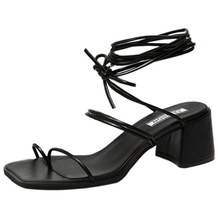 凉鞋女2026夏季新款韩版时尚百搭白色方头粗跟网红交叉绑带罗马鞋