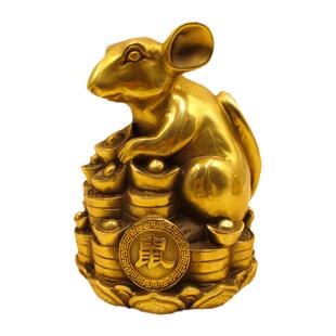 纯铜老鼠摆件招财十二生肖鼠金钱铜鼠工艺品家居客厅装饰风水摆设