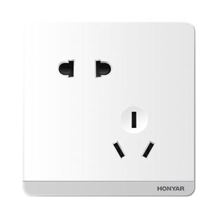 鸿雁开关插座面板家用86型一开五孔插座16a暗装墙壁电源插座Q86