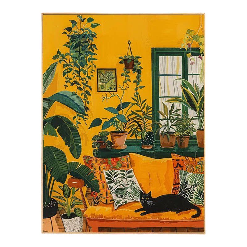 马蒂斯客厅装饰画仿油画涂鸦猫咪