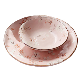 新品日本进口美浓烧粉樱花瓷餐具面碗盘子碟子汤碗洗碗机可用