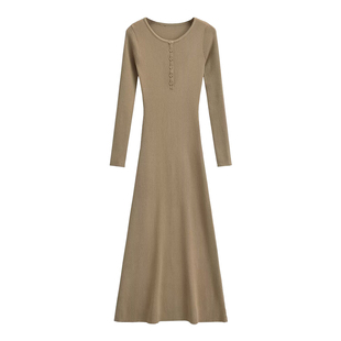 YoungGirlDay纯欲风性感修身显瘦圆领长袖打底针织包臀连衣裙长裙