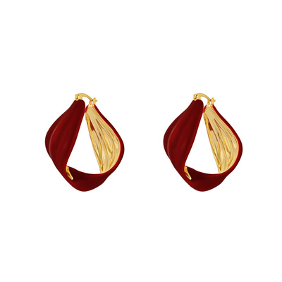 一撇一捺复古红色耳钉中式国风