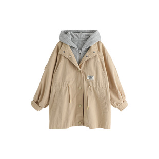 布丁哈鲁春装女童风衣外套2026春秋季新款儿童洋气假两件防风中