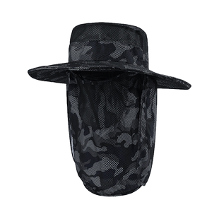 夏天户外钓鱼防晒帽男遮脸面罩遮脖防紫外线全方位迷彩遮阳太阳帽