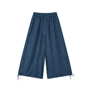 知则原创汉元素蓝色改良宋裤新中式日常夏女裤子通勤宽松【自闲】