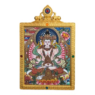 西藏热贡大黑天龙五爷嘎乌盒绿度母文殊药师纯手绘可做双面唐卡