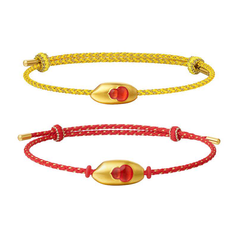 现货发售老庙黄金马上有米足金福运米手绳5D立体精致鎏彩显白拉丝