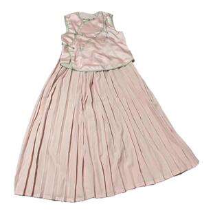 桃红柳绿新中式服装古典舞蹈服马甲国风女款刺绣马甲+大摆裙套装