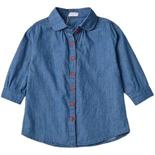 中长款牛仔衬衫裙 女童A字版衬衣外套 开衫上衣 中大童春秋装童装