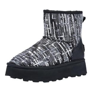 iiJin艾今官方冬季8cm厚底内增高保暖羊毛珠片短筒雪地靴女707OVA