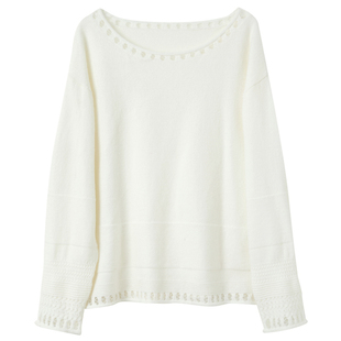 ibudu2025春季新款慵懒风宽松镂空圆领落肩袖毛衣针织衫套头