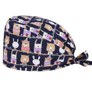 南欧鱼手术帽子男女医生护士帽包头巾纯棉印花手术室工作帽月子帽