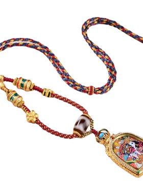 藏风唐卡虎牙玛瑙天珠手工项链绳