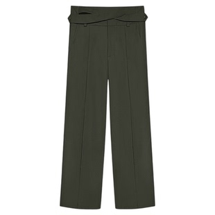 TRENDYWU 轻钱解构“森脉”橄榄棕绿交叠廓形通勤单褶阔腿西裤