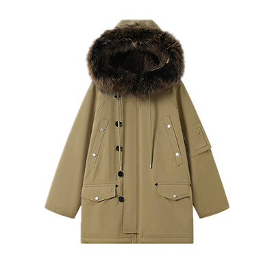 连帽羽绒服女貉子毛领加厚派克服