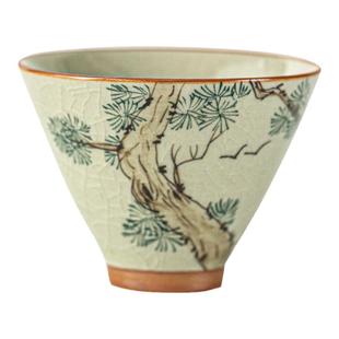 冰片釉纯手绘荷花斗笠杯品茗杯开片陶瓷功夫茶杯釉下彩主人杯单杯