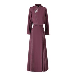 叶央黑色汉服元素国风新中式拉链马面裙套装春季纯色刺绣立领外套