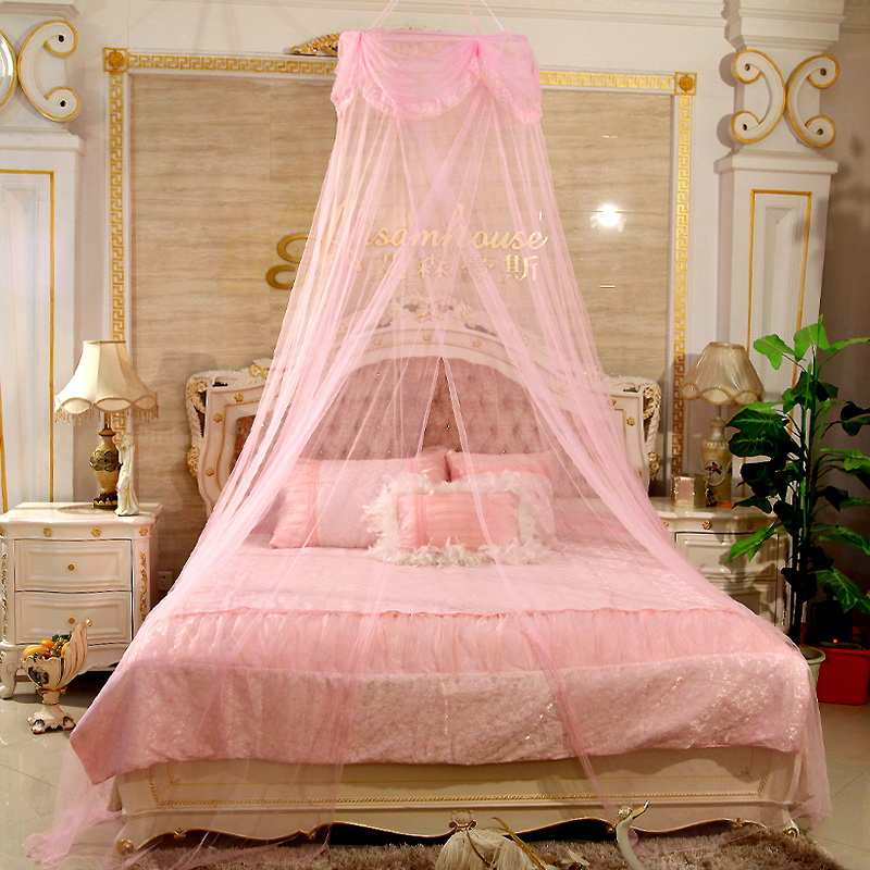 吊顶蚊帐圆顶蚊帐公主蕾丝床幔吸顶落地蒙古包子母床上下圆床蚊帐